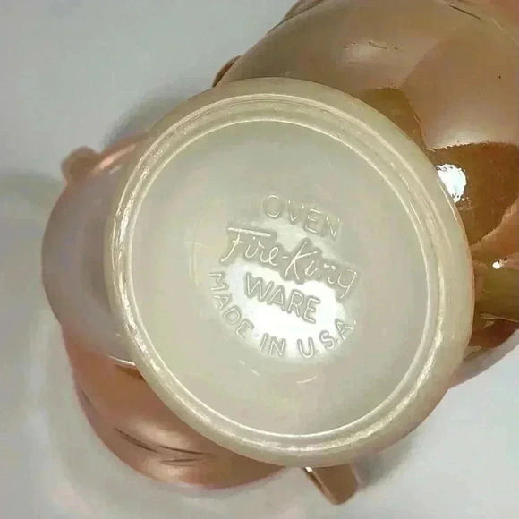 Vintage Fire-King Peach Glow Lusterware creamer & sugar bowl-Laurel Leaf pattern - Picture 8 of 11